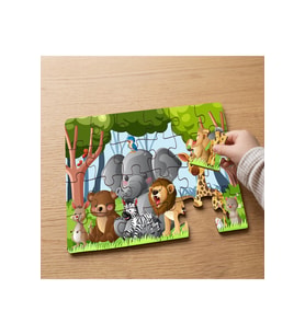 Sevimli Safari Hayvanları Tasarımlı 24 Parça Ahşap Çocuk Puzzle