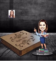 Kişiye Özel Öğretmen Karikatürlü Ahşap Biblo Kutulu Bayan-19