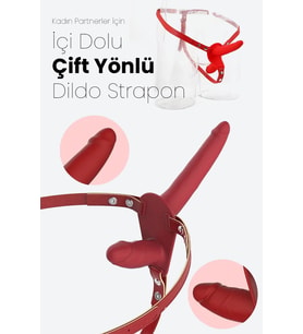 Do it Love - Kadın Çiftler İçin Çift Yönlü Dildo Strapon Oyuncak - Double Zevk - Belden Bağlamalı - Kırmızı Tutku