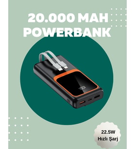 Dijital Ekranlı 20.000 Mah Powerbank 22.5w Hızlı Şarj + Çoklu Bağlantı Seçeneği
