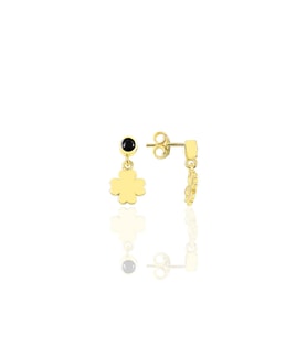 Gümüş altın yaldızlı onix taşlı şanslı yonca küpe SGTL12620GOLD