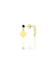 Gümüş altın yaldızlı onix taşlı şanslı yonca küpe SGTL12620GOLD