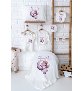 Pia Baby Premium İsim Baskılı %100 Pamuk Yenidoğan Kız Bebek Hediyelik Set 5081-02 (Ekru)