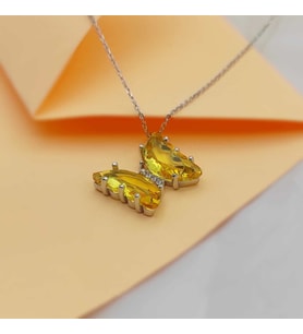  Gümüş Kolye Cam Kelebek Sarı Taşlı 925 Ayar