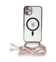 Newface Apple iPhone 11 Kılıf Divo Lazer Askılı Magsafe Kapak - Pembe