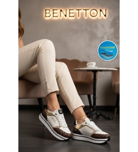 United Colors Of Benetton Beyaz Bağcıklı Cilt Memory Foam Kadın Spor Ayakkabı BNI-12096 G