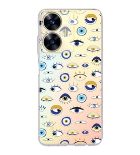 PrintiFy Realme C55 ile Uyumlu Nazar Boncuğu 2 Baskılı Kamera Korumalı Şeffaf Silikon Kılıf