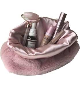 Lexroo MELSEA Peluş Makyaj Çantası Pudra Pembe Organizer Seyahat Çantası