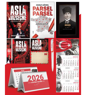 Asla Vazgeçme - Ayraç - Kartpostal - Poster - Parsel Parsel -  2026 Ajanda Kalpaklı - Ay Yıldız Duvar Takvimi - Masa Takvimi