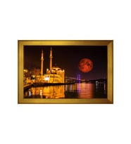 Ortaköy Camii ve Gece Motifli Kanvas Tablo 80 x 110 cm Gold Çerçeve