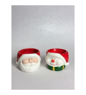 Yılbaşı Noel Baba ve Kardan Adam Figürlü Boş Sukulent Saksı Mumluk Takılık Dekoratif Hediyelik Eşya