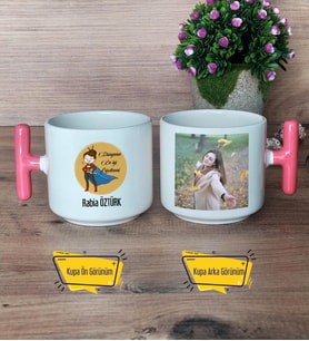 Kadın Öğretmene Hediye Kupa Bardak Fotoğraflı T Pembe Kulplu Öğretmenler Günü Hediyesi