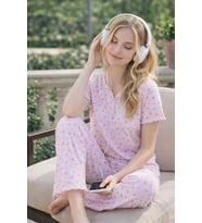 Kadın 01628 Kısa Kol Kaşkorse Pijama Takımı