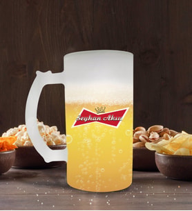 BK Gift Kişiye Özel Bira Logolu Buzlu Cam Bira Bardağı 50cl-4 (Beyaz)