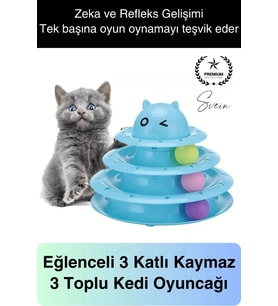 3 Katlı 3 Toplu Kedi Oyuncağı Yuvarlak Eğlence Dönen Hareketli ABS Plastik Çıngıraklı Zeka Gelişim