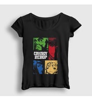 Presmono Kadın Siyah Crew Anime Cowboy Bebop T-Shirt 489768tt