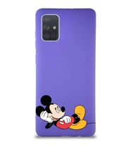 Samsung Galaxy A71 Soft Premier Kapak Mickey Mouse-F Tasarımlı Silikon Kılıf - Mor (Şeffaf)