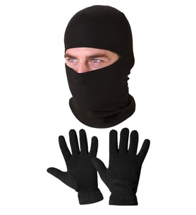 Termal Siyah Unisex Kar Maskesi Polar Eldiven Set Renk Siyah