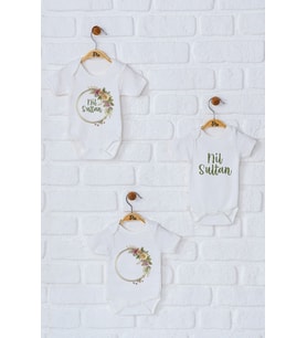 Pia Baby Premium %100 Pamuk İsme Özel Organik Baskılı Üçlü Set Çıtçıtlı Bebek Body Zıbın Modelleri 5088-18 (Ekru)