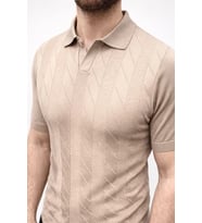 Erkek Yazlık Triko Dokuma Tişört Kısa Kol Polo Yaka T-Shirt - Bej