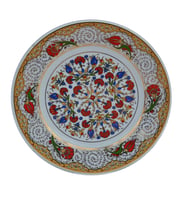 Armada Çini Prt 43 25 Cm Sarı Altın Yaldızlı Lale Karanfil Desenli Porselen Çini Tabak