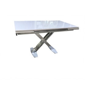Masa 12628 X AYAK Metal Nikelaj Dikdörtgen Kelebek Yan Açılı TEMPER CAM El yapım (Beyaz - Açık Gri)