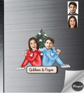 Kişiye Özel Yılbaşı Sevgili Ahşap Magnet -14