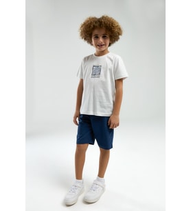 Arnetta 3304 Erkek Çocuk Beyaz Kısa Kollu Şortlu Bermuda Pijama Takım