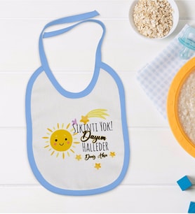 BK Kids Kişiye Özel Mavi Bebek Mama Önlüğü - Model 58