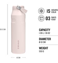 Stanley Iceflow™ Aerolight™ Flip Straw 2.0 Pipetli Su Şişesi, Pembe Kuvars (Rose Quartz), 1.06 Litre (Çok Renkli)