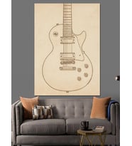 Vintage Gitar Eskiz Çizimi Dekoratif Kanvas - Mdf Ahşap Tablo