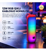 12W RGB Işıklı Kablosuz Hoparlör 1800 mAh TWS Stereo