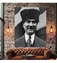 ATATÜRK KARAKALEM KANVAS TABLO EV DUVAR SALON OFİS DÜKKAN İŞ YERİ HEDİYELİK DEKARASYON SÜSÜ (Çok Renkli)