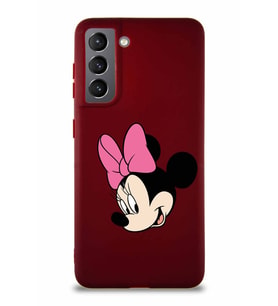 Samsung Galaxy S21 Soft Premier Kapak Minnie Mouse-B Tasarımlı Silikon Kılıf - Mürdüm (Şeffaf)