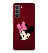 Samsung Galaxy S21 Soft Premier Kapak Minnie Mouse-B Tasarımlı Silikon Kılıf - Mürdüm (Şeffaf)