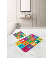 Renkli Smiley Banyo Halısı Klozet Takımı Paspas Seti BS299