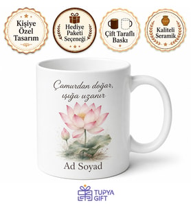 İsimli Nilüfer Desenli Kupa Bardak Özel Tasarım Hediye Porselen Mug