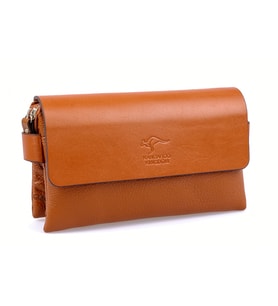 KANGAROO KINGDOM Hakiki Dana Deri Taba Erkek Portföy & Clutch El Çantası 9288-T (Taba)