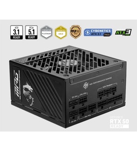 MSI PSU MPG A1250GS PCIE5 1250W 80+ GOLD ATX 3.1 PCIE 5.1 2X 12V-2X6 POWER SUPPLY