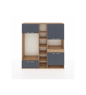 Hyperion Dolap 12 Raflı Tek Çekmeceli 8 Kapaklı 220x44x243 Çam-Antrasit/Çam