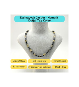 Sertifikalı Dalmaçyalı Jasper ve Hematit Makrome Doğal Taş Kolye 55 - 65 cm Ayarlanabilir Ölçü
