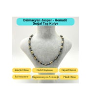 Sertifikalı Dalmaçyalı Jasper ve Hematit Makrome Doğal Taş Kolye 55 - 65 cm Ayarlanabilir Ölçü