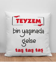 BK Gift Teyzem Bin Yaşınada Gelse Taş Tasarımlı Beyaz Kırlent Yastık, Ev Hediyesi, Doğum Günü Hediyesi