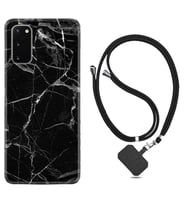 Samsung A02S A03S A10 A12 A13 A21S A22 Kılıf Boyun Askılı Silikon Fragile Black Mermer 1378