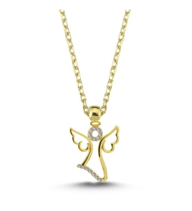 Taşlı Gold Melek Kadın Gümüş Kolye 925 Ayar Aylider
