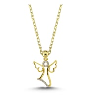 Taşlı Gold Melek Kadın Gümüş Kolye 925 Ayar Aylider