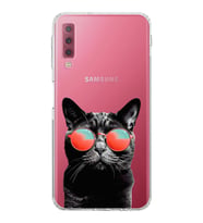PrintiFy Samsung Galaxy A7 2018 ile Uyumlu Kedi 3 Kamera Korumalı Şeffaf Kılıf