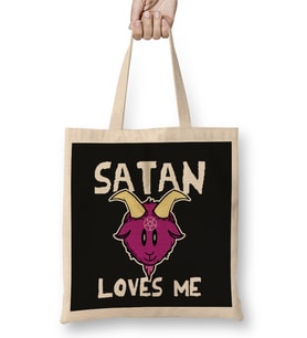 Funny Satanic Satan Loves Me Lucifer Gift Idea 01 Bez Çanta Uzun Saplı