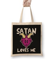 Funny Satanic Satan Loves Me Lucifer Gift Idea 01 Bez Çanta Uzun Saplı