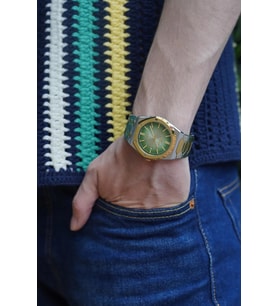 Ferro Quartz Çelik Altın/Gri Yeşil Kadran 41 mm Erkek Kol Saati